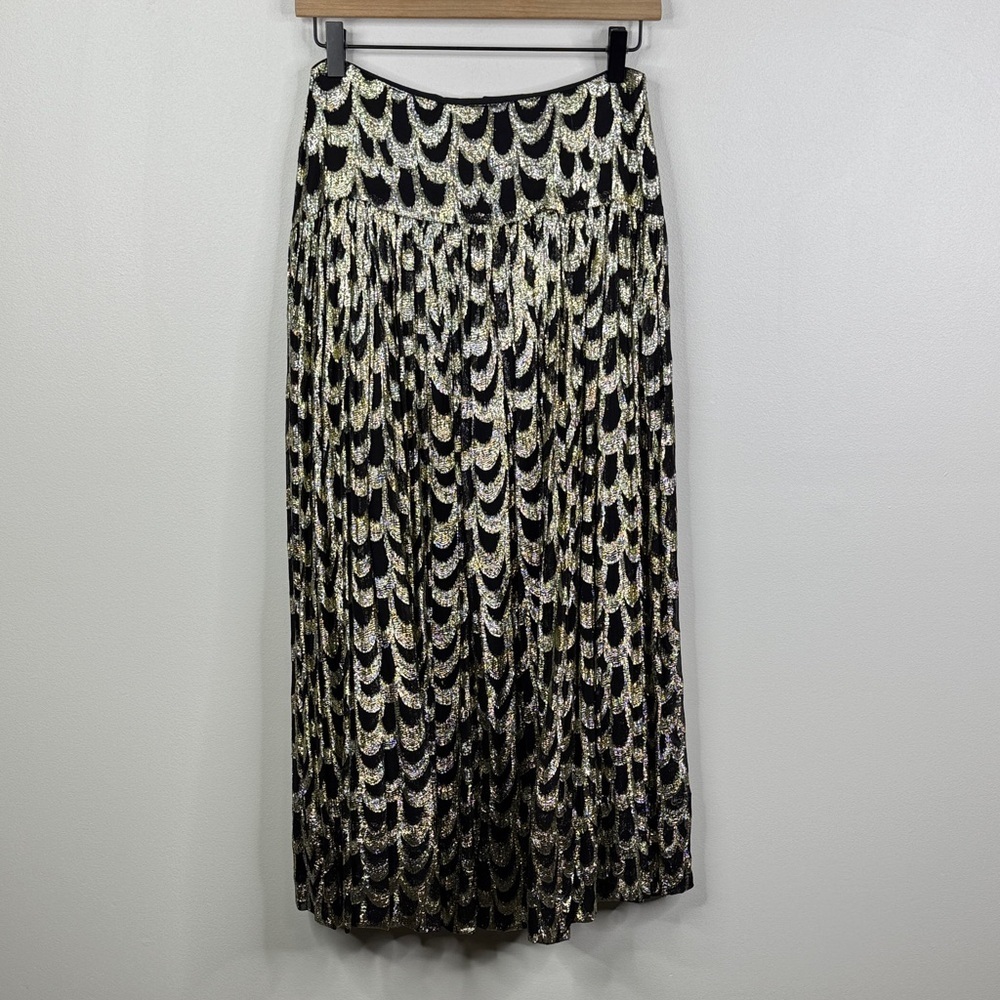 Gibson Latimer Black and Gold Metallic Maxi Skirt NWT Size 4 Holiday Party